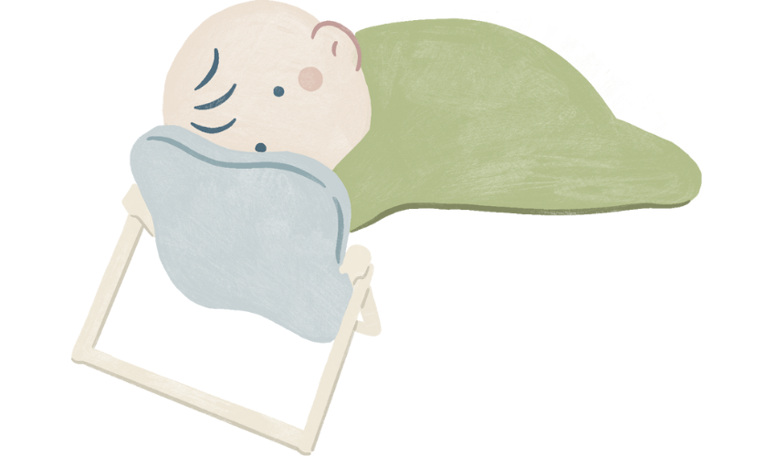 Illustration of baby looking at the tummy time stand