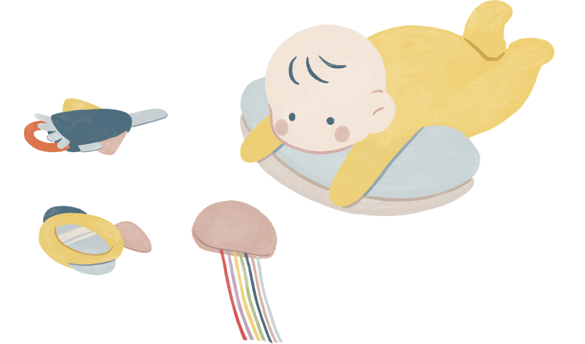 Illustration of baby using the Sensory Pads for sensory play during tummy time