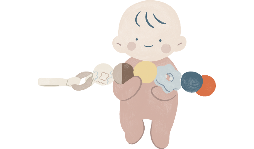 Illustration of baby playing with the Many Balls Mobile