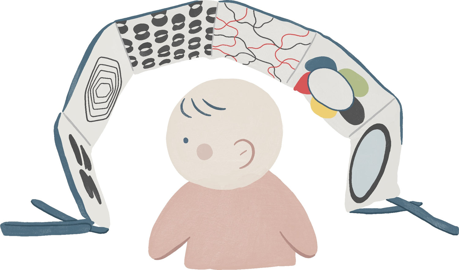 Illustration of baby looking at the patterns on the Sensory Scroll